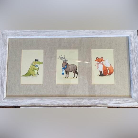 Forest Animals Framed Matte Watercolor Print Heavy Frame Art Prints 12” High - Picture 4 of 7